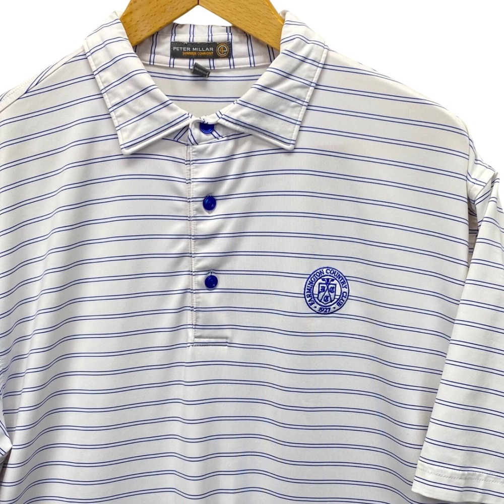 Peter Millar Summer Comfort Polo Mens Large White Blue Striped Golf Shirt